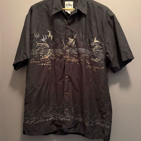 Guy Harvey Men's XL Navy Graphic Print Short Sleeve Button-Up Shirt - Picture 1 of 9